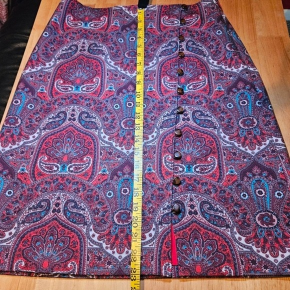 Talbots Paisley Print Button Front Knee Length‎ Skirt Red Blue Women's Size 4 - Picture 14 of 15